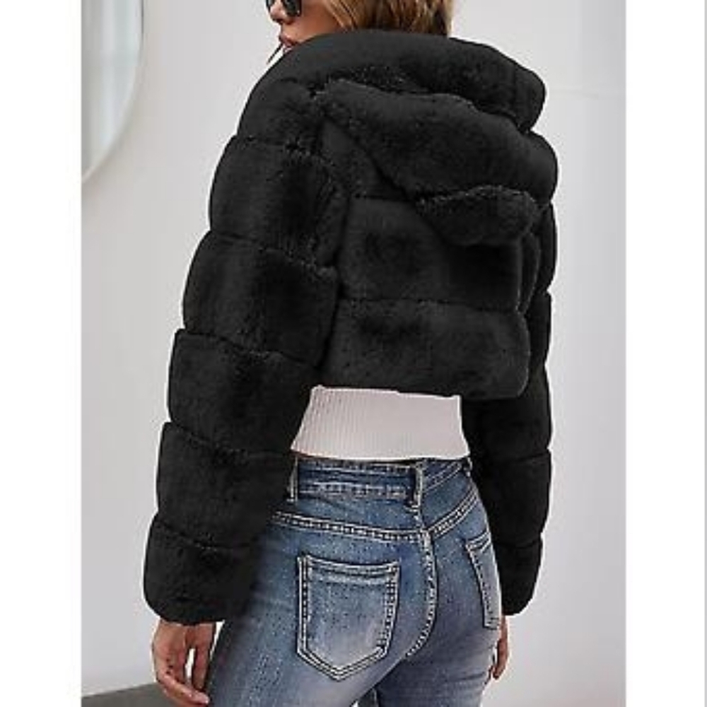 New Swagg Boutique Furry Long Sleeve Faux Fur Coat Short Jacket with Hood Size S